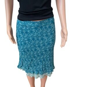 Valerie‎ Stevens 100% SILK fairy feminine turqoise layered ruffle skirt, sz 10P